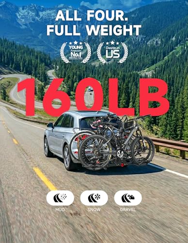 Young 4 Bike Rack Hitch Mount Platform Style Carrier for Cars Trucks SUVs Minivans with 2" Hitch Receiver (4-BIKE RACK 160 LBS)