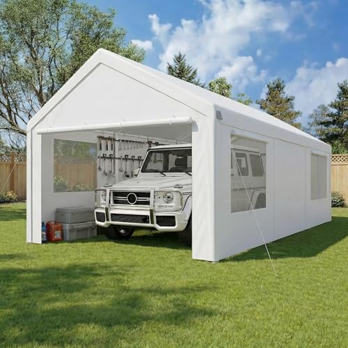 Carport 10x20ft Heavy Duty Portable Garage (White0605 / 10x20FT (+4 Walls))