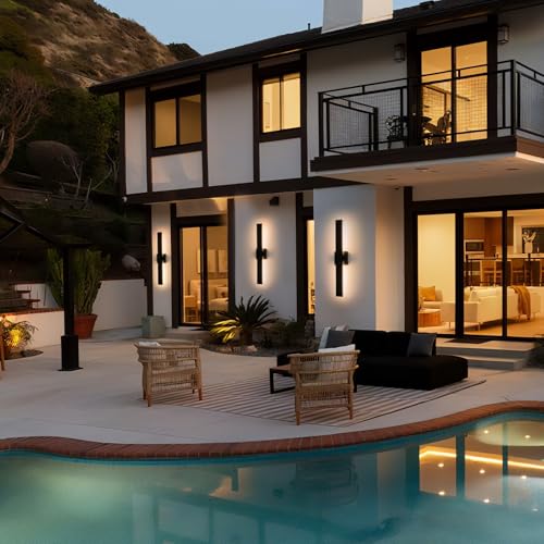 Modern Outdoor Wall Light 3CCT Dimmable LED Outdoor Sconce Lights with Remote Control (Black-3CCT with Remote / 27.2 inch-1 Pack)