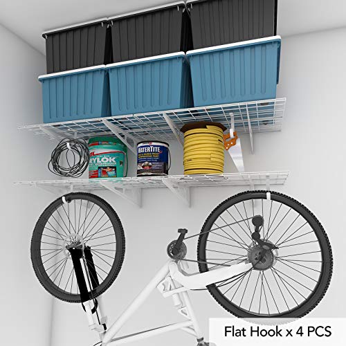 2 Pack 2x6ft Garage Shelving with Hooks (2 pack-2x6 ft_4 hooks / White)
