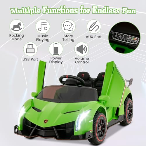Ride on Car Lamborghini Licensed 12V Battery Powered 4WD Sports Car with Remote Control (Green)
