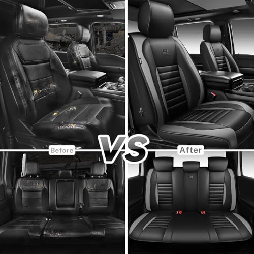 Nappa Leather Car Seat Covers Full Set (Black gray / Full Set)