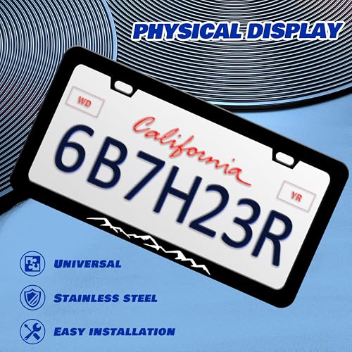 Black White Mountains License Plate Frame Stainless Steel 6x12 Inch 2 (Black White Mountains)