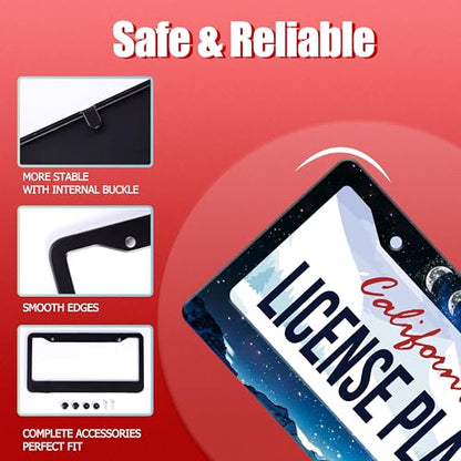Moon Phase Mountains License Plate Frame Stainless Steel 2Holes with Screws (Moon Phase Mountains)