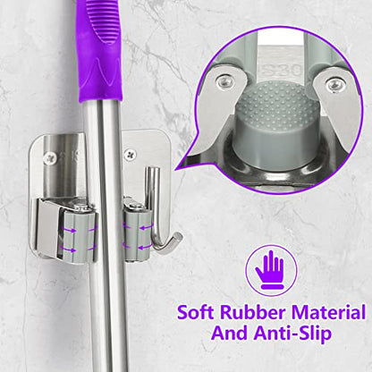 Broom Holder Wall Mount Screw Drilling (Silver)