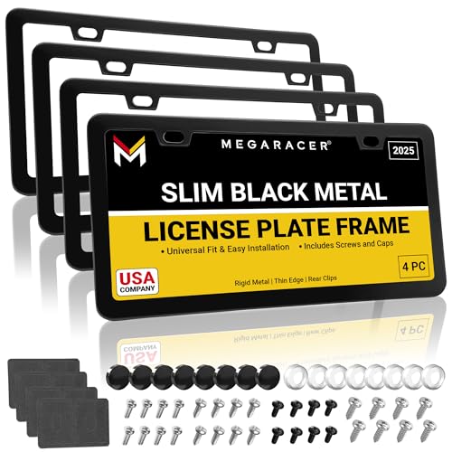 Premium Slim Matte Black License Plate Frames (Black / 4 Piece)