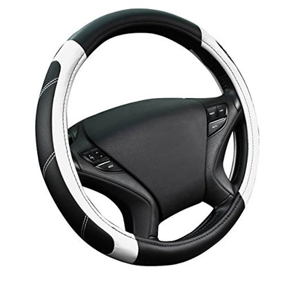 Line Rider Microfiber Leather Sporty Steering Wheel Cover Universal Fits for 95% Truck (Black＆White / Standard[14.5"-15"])