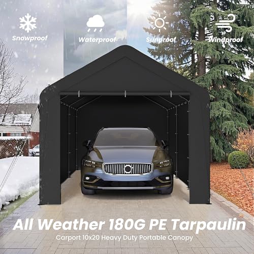 Carport 10x20 Heavy Duty Portable Garage w (Black)