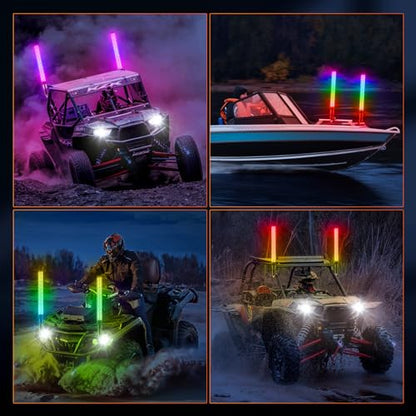 2PCS 3FT Fat Whip Lights for UTV ATV with Spring Base (3FT-2PCS)