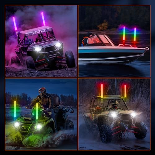 2PCS 2FT Fat Whip Lights for UTV ATV with Spring Base (2FT-2PCS)