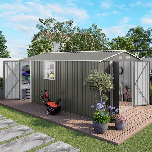 10x14 FT Outdoor Storage Shed with Window (Gray / 10x14ft)