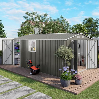 10x14 FT Outdoor Storage Shed with Window (Gray / 10x14ft)