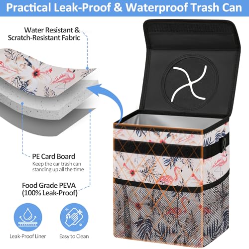 Leak Proof Car Trash Can with Lid Flamingo (Flamingo / 2 Gallons)