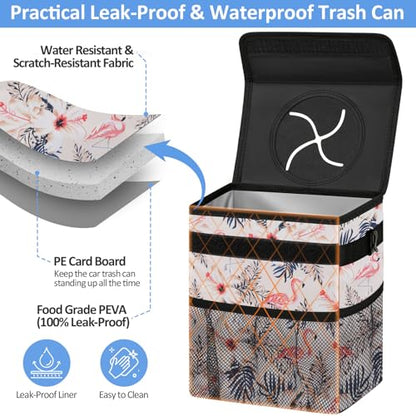 Leak Proof Car Trash Can with Lid Flamingo (Flamingo / 2 Gallons)