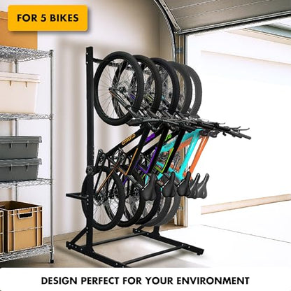 Freestanding 5 Bike Storage Rack Garage Bicycle Organizer Stand (5 Bikes)