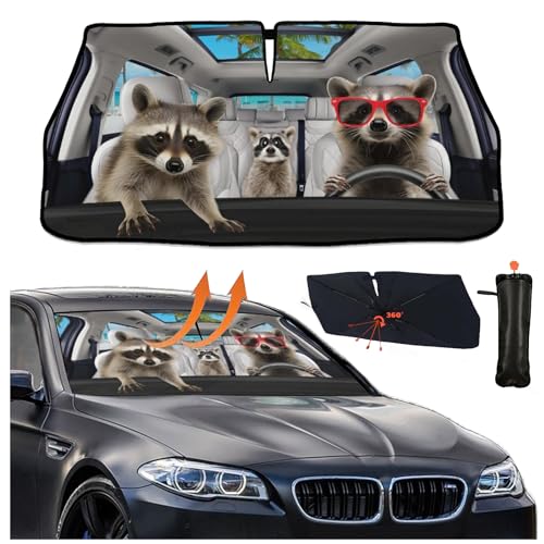 Raccoon Car Windshield Sunshade Umbrella Funny Raccoon Sun Shade Umbrella for Car Raccoon Foldable Car Window Shades Windshield Sun Shades Umbrella Cover 57 x 30 in (raccoon-funny)