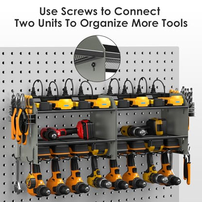 Modular Power Tool Organizer Wall Mount Charging Station (Grey / 10FT Cord)