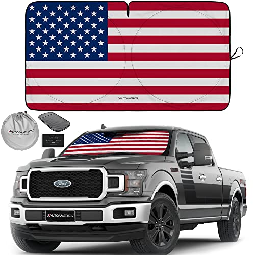 Truck Windshield Sun Shade with Storage Pouch & Anti (USA ORIGINAL FLAG / X-LARGE = 66 x 36 inches)