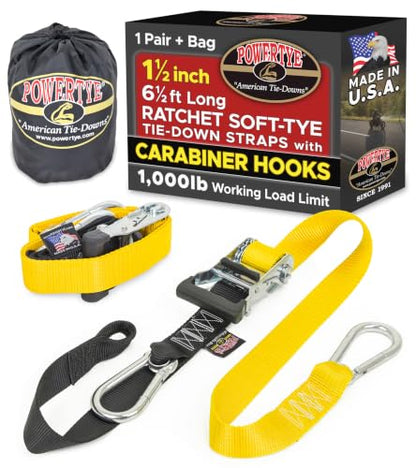 1.5 inch x 6.5ft Ratchet Straps w (6.5 ft + Storage Bag / Yellow)