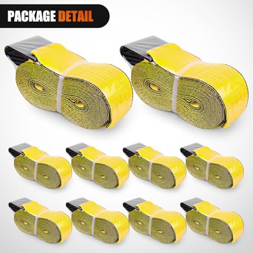 Truck Straps 4" x 30' Heavy Duty Tie Down with Flat Hooks (10Pcs 4in x 30ft Truck Straps Yellow)