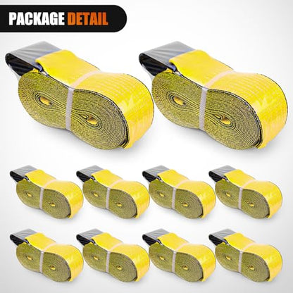 Truck Straps 4" x 30' Heavy Duty Tie Down with Flat Hooks (10Pcs 4in x 30ft Truck Straps Yellow)