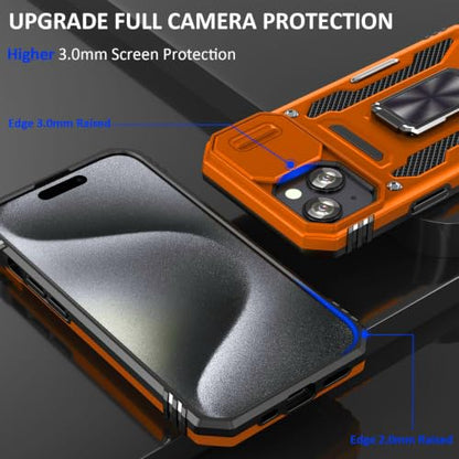 Orange Case for iPhone 15 Plus with Slide Camera Cover & Stand (★ iPhone 15 Plus 【6.7 inches】 / Orang+Black)