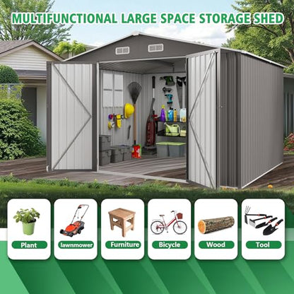 10x12 FT Outdoor Storage Shed with Windows (Gray and Black / 10x12ft)