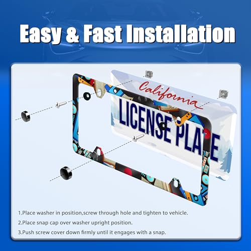 Music Cassettes License Plate Frame Stainless Steel Car Accessory 6x12 Inch (Retro Music Design)