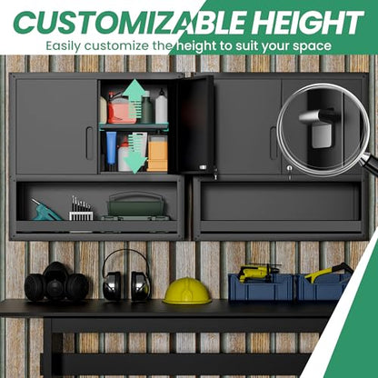Garage Wall Cabinet (Black / 2 Doors & Open Storage)