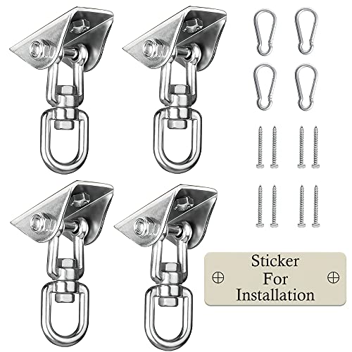 Heavy Duty Swing Hangers for Wooden Sets 2000 LB Capacity Hammock Hanger 360 Swivel Stainless Steel Swing Hardware Accessories 2 Packs for Porch Playground Yoga Heavy Bag (Silver / 4 Packs)