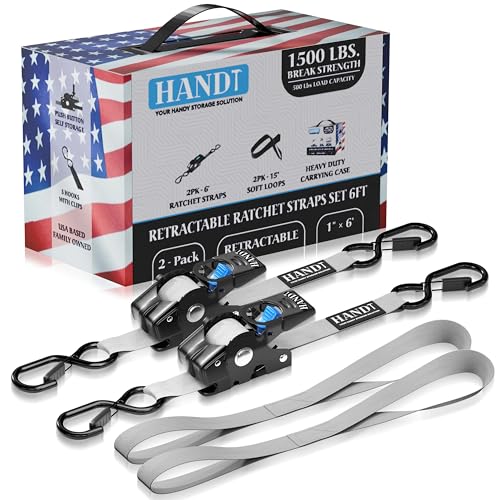 USA Based Retractable Ratchet Straps (1in x 6ft - 2 Pack / Gray)