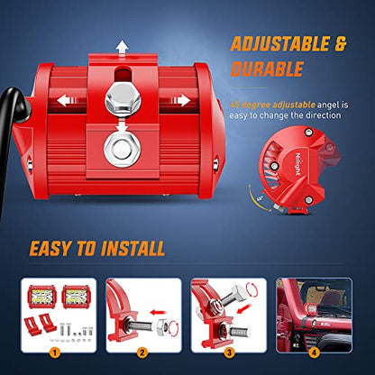 LED Light Bar 2PCS 60W 4Inch Triple Row Spot Flood Combo Lights w (White 2PCS with Red Shell and Wiring Kit / Led Pods)