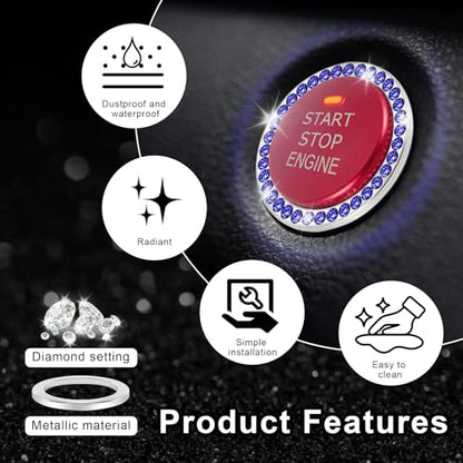 2 PCS Crystal Rhinestone Car Engine Start Stop Decoration Ring (Dark Blue)