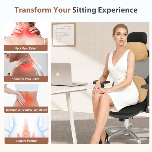 Car Headrest and Lumbar Support Pillow for Car Office Chair (Brown / 2 Pieces)