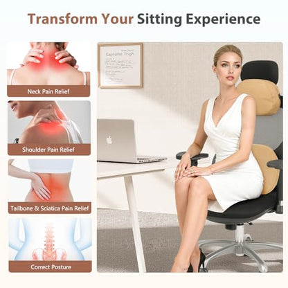 Car Headrest and Lumbar Support Pillow for Car Office Chair (Brown / 2 Pieces)