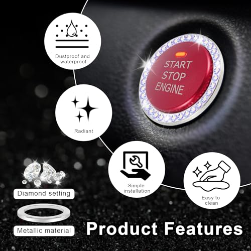 2 PCS Crystal Rhinestone Car Engine Start Stop Decoration Ring (Colorful)