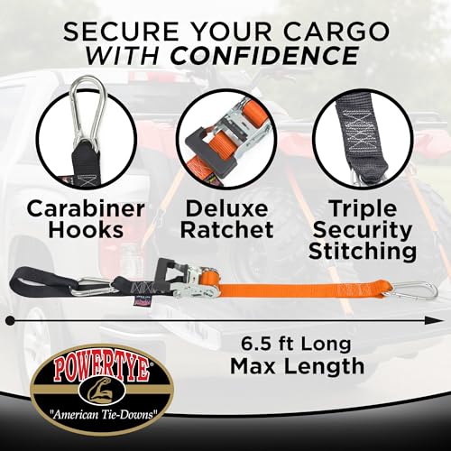 1.5 inch x 6.5ft Ratchet Straps w (6.5 ft + Storage Bag / Red)