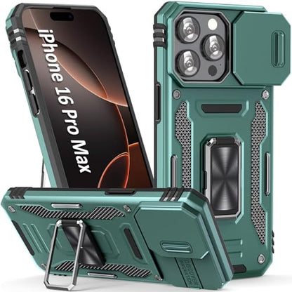 Phone Case for i Phone 16 Pro Max with Stand & Camera Cover (iPhone 16 Pro Max 【6.9 inch】 / Alpine Green)