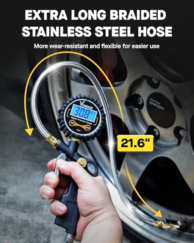 Digital Tire Pressure Gauge with Inflator (3-250PSI / Tire Inflator Gauge)