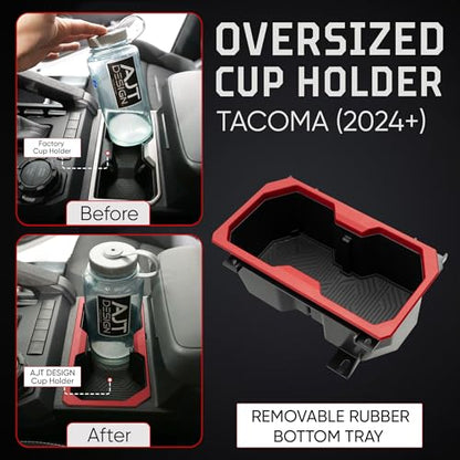 Oversize Cup Holder Compatible with Toyota Tacoma 2024+ (Red/Black)