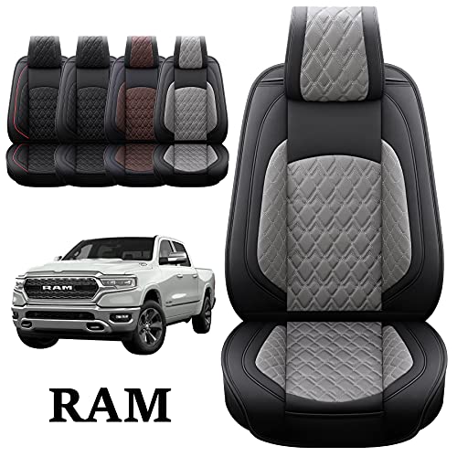 Car Seat Covers for Dodge Ram 2 Pcs Front (2 PCS Front,Black-Grey)