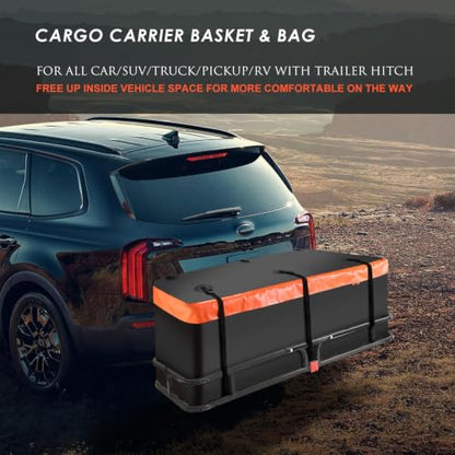 Hitch Mount Cargo Carrier Rack Basket 53"*19"*5"+Waterproof Bag 9 Cu.Ft (53"x19"x5")