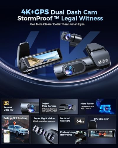 K600 4k Dash Cam Front and Rear (Black or Gray or Silver)