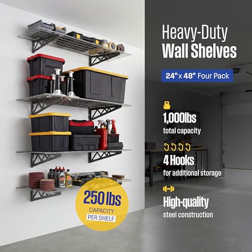 Steel Garage Wall Shelves 4 (24"x48" (4-Pack) / Hammertone)
