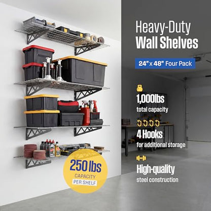 Steel Garage Wall Shelves 4 (24"x48" (4-Pack) / Hammertone)