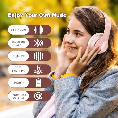Wireless Bluetooth Headphones Over Ear V6.0 HiFi Stereo with Mic (Rose Gold)
