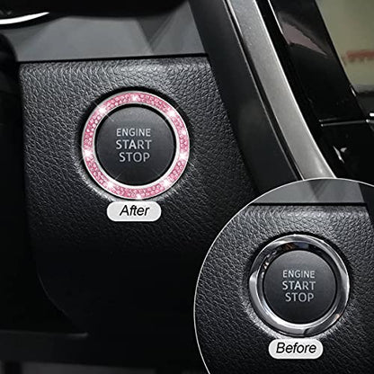 2PCS Zinc Alloy Rhinestone Engine Start Button Rings (Pink)