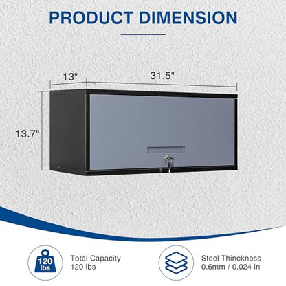 Metal Storage Cabinet Black&Gray Wall Cabinets with Locking Door (13"D x 31.5"W x 13.7"H / Black&gray)
