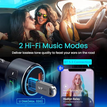Upgraded V5.3 FM Bluetooth Transmitter (Black)