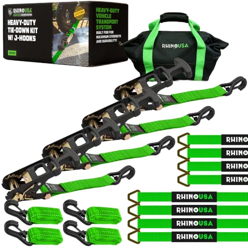 Car Hauler Tie Down Straps (Green / J-Hook)